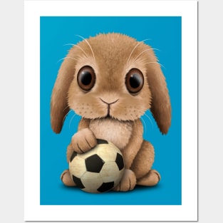 Cute Baby Bunny With Football Soccer Ball Posters and Art